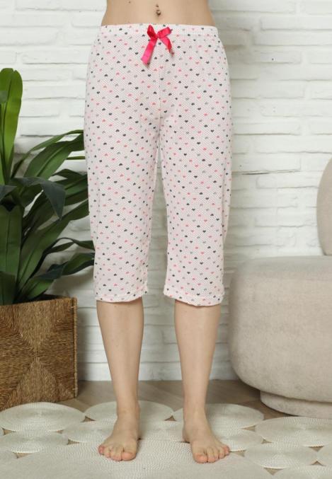 Pantaloni pijama damă 3/4 roz imprimeu inimi engros